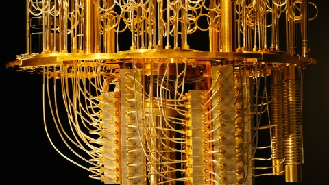 A close-up of quantum computing hardware