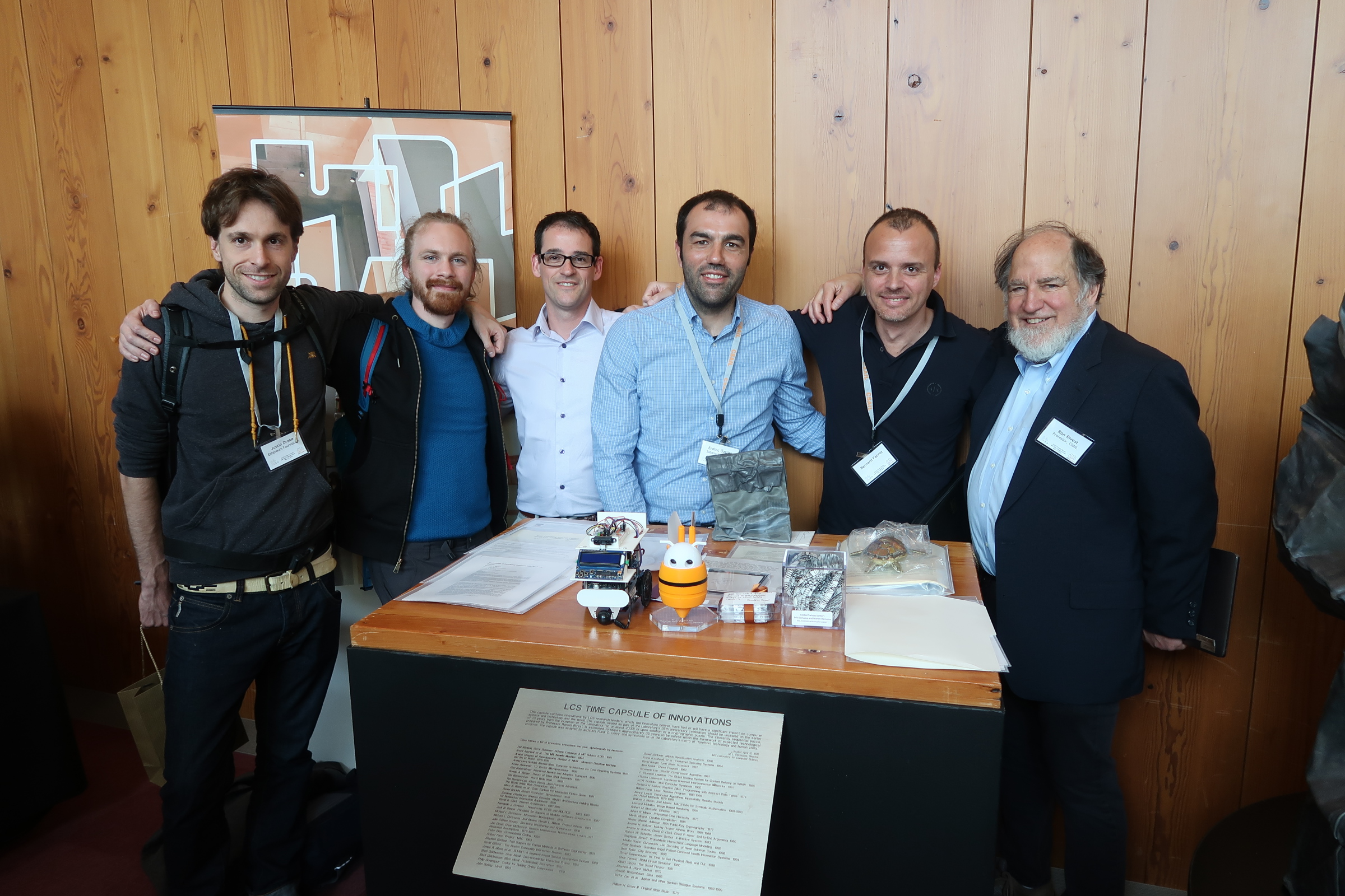 From left - Justin Drake, Jeromy Johnson, Simon Peffers, Erdinc Ozturk, Bernard Fabrot, Prof. Ron Rivest