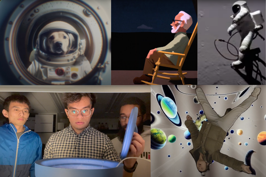 A collage of screenshots from films that use artificial intelligence to assist with production