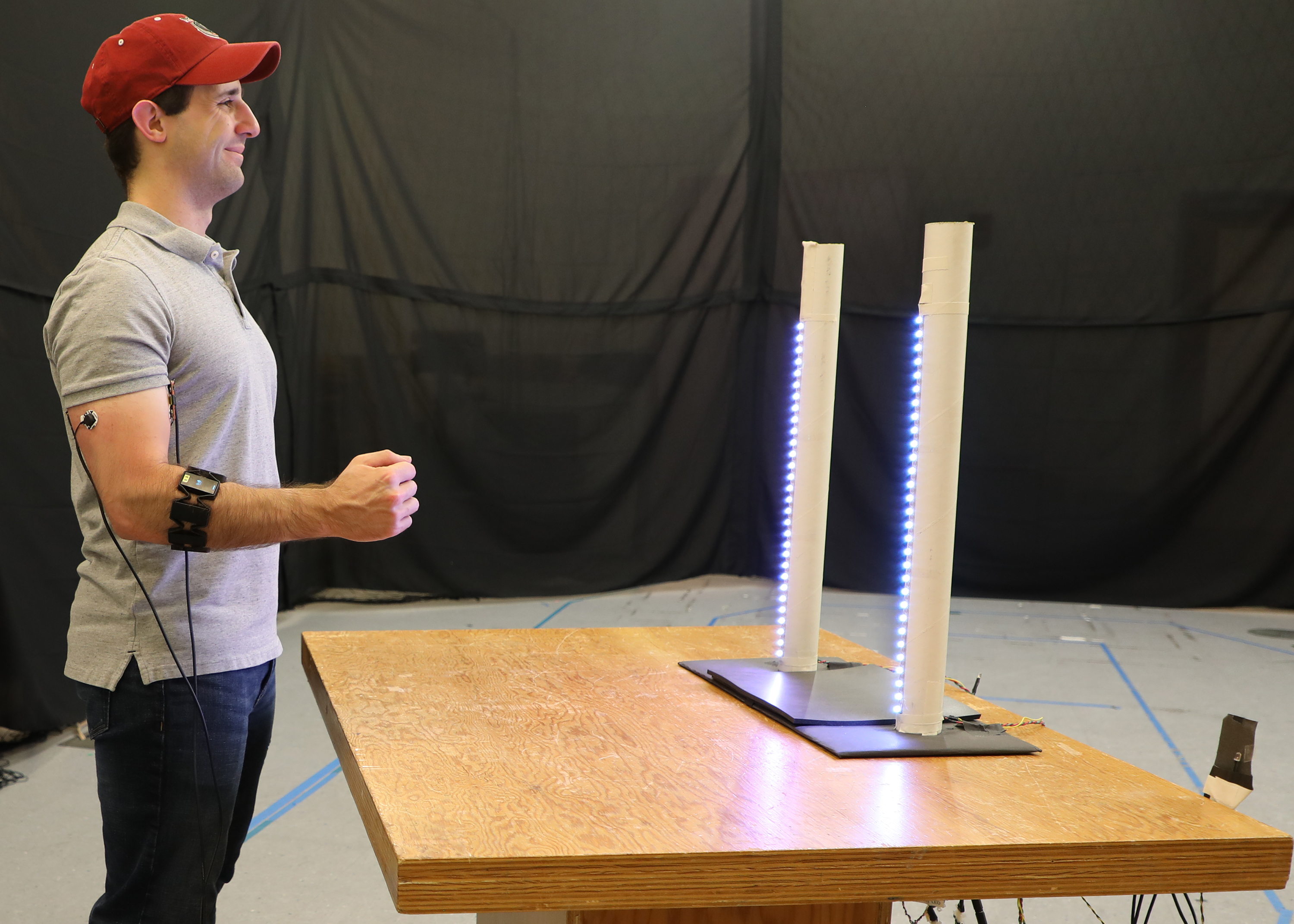 Experiments included sessions that evaluated the classifiers by cuing gestures with LEDs
