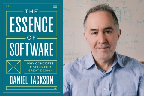 The cover of the book "The Essence of Software" next to a portrait of Daniel Jackson