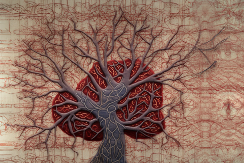 A brain-like tree, symbolizing how MIT researchers characterized gene expression patterns for 22,500 brain vascular cells across 428 donors and six brain regions. Their study reveals key insights for Alzheimer's disease onset and potential treatments. 